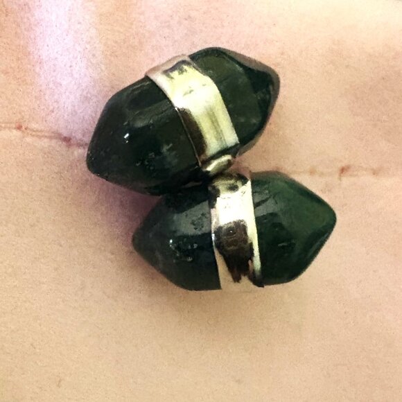 Dark Green Modern Maya Jade Post Earrings with Sterling Silver with Dust bag - Picture 2 of 9
